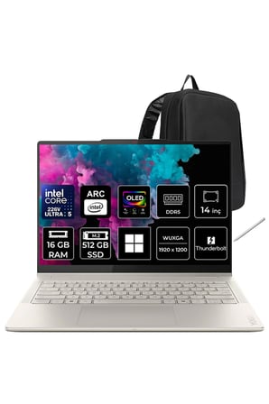 Yoga 7 Core Ultra 5 226V 16GB RAM 512GB SSD 14" FHD+ OLED Multi-Touch Win11 Pro 83JQ0091TRP308 2-in-1 Notebook + PER4 Çanta
