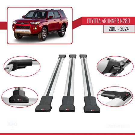 Toyota 4Runner (N280) 2010-2024 Arası ile Uyumlu FLY Model Ara Atkı Tavan Barı Gri 3 Adet