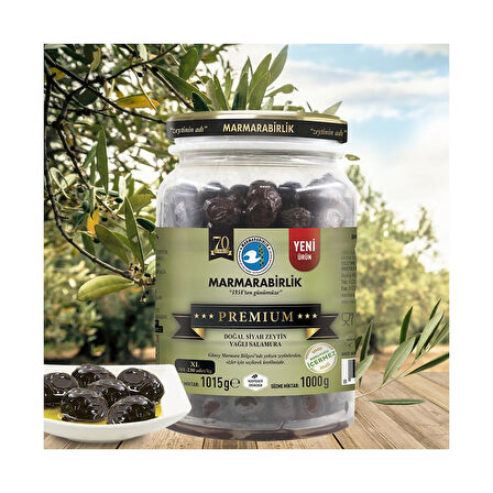 Marmarabirlik Premium XL Siyah Zeytin 1000 gr Cam Pet x 6 Adet