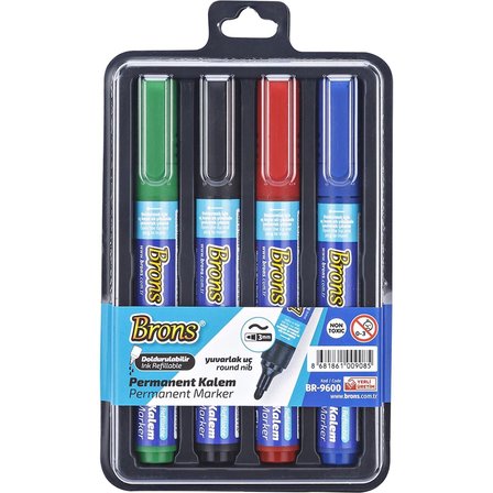Brons Permanent Marker Kalem Yuvarlak Uç Doldurulabilir (4 Lü Paket) BR-9600