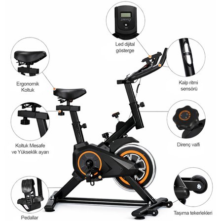 Dikey Ev Fitness Bisikleti LED Ekran Kardiyo Egzersiz Aleti Spinning Bike Nabız Direnç Lastiği Hediy