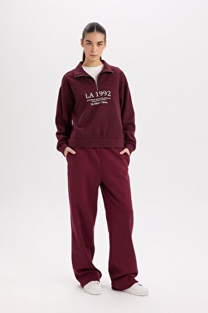DeFacto Straight Fit Beli Lastikli Cepli Yüksek Bel Kalın Basic Düz Eşofman Altı B8571AX24WNBR248