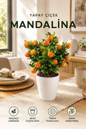 Yapay Mandalina Çiçeği Saksılı Dekoratif Bitki Ev Ofis Süsü