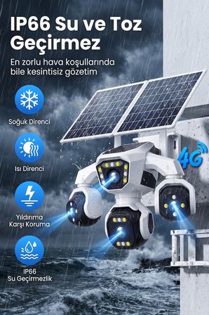 4 Kameralı - 2 Solar Panelli + Yeni Nesil + E- Sim Destekli + 20MP Güvenlik Kamerası  Yapay Zeka Tek
