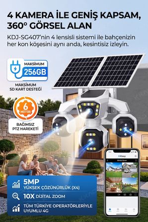 4 Kameralı - 2 Solar Panelli + Yeni Nesil + E- Sim Destekli + 20MP Güvenlik Kamerası  Yapay Zeka Tek