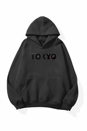 Unisex Yumuşak Dokulu Tokyo Baskılı Tasarım Oversize 3 İplik Hoodie Sweatshirt