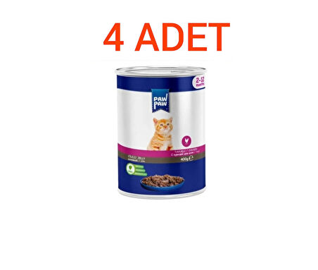 PAW PAW TAVUKLU YAVRU KEDİ KONSERVESİ 400GR.X4ADET