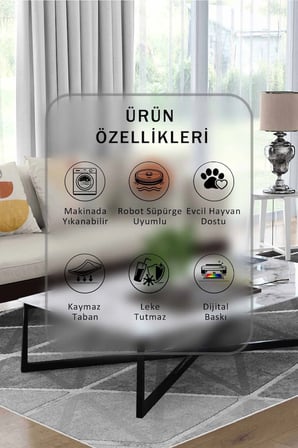 Yıkanabilir Kaymaz Taban Dijital Baskılı Halı ve Yolluk – Leke Tutmaz Salon & Mutfak Halısı