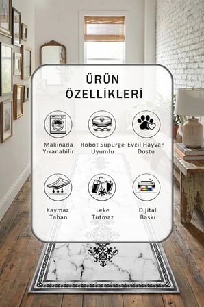 Yıkanabilir Kaymaz Ehl-223 Dijital Baskılı Yolluk Halı Tüy Tutmaz