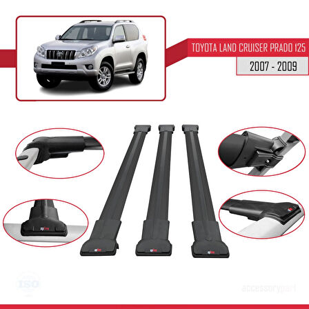 Toyota Land Cruiser Prado (J125) 2007-2009 Arası ile Uyumlu FLY Model Ara Atkı Tavan Barı Siyah 3 Adet