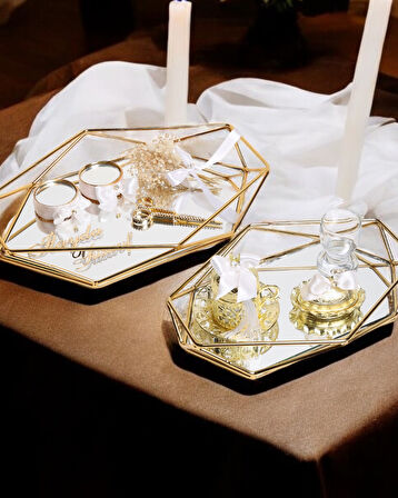 Elation Gold Prizma Söz Nişan Tepsisi ve Damat Kahve Fincan Tepsisi