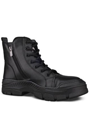 Mp 242-1884, Siyah Kadın Fermuarlı Bağcıklı Spor Bot