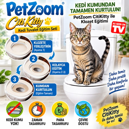 PetZoom Citi Kitty Kedi Tuvalet Eğitim Seti – Kedi Klozete Alıştırma Aparatı