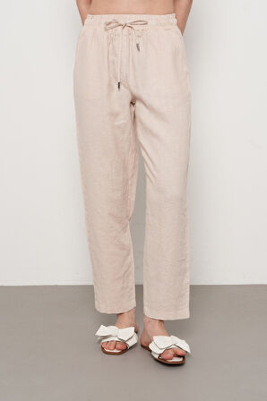 KADIN %100 KETEN RAHAT KALIP DÜZ RENK PANTOLON