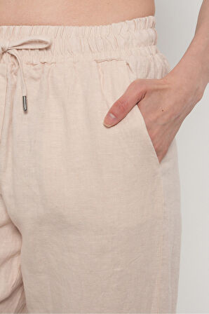 KADIN %100 KETEN RAHAT KALIP DÜZ RENK PANTOLON