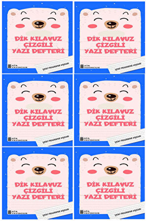 1. Sınıf Yeni Müfredata Uygun Dik Kılavuz Çizgili Yazı Defteri Büyük Boy (6 Adet)