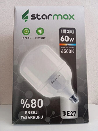 2 ADET-STARMAX 60W Torch LED Ampul E-27 Beyaz Işık 1750 LM
