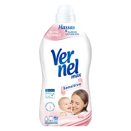 Vernel Max Kons.Çam.Yumuşatıcı 1440 ml Taze Gül ve Sensitive 2 li