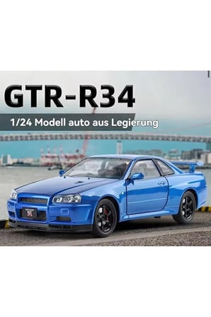 Nissan Skyline GTR R34 1:24 Ölçek Diecast Model Araba Açılan Kapılar Nıssan GTR Model Mavi