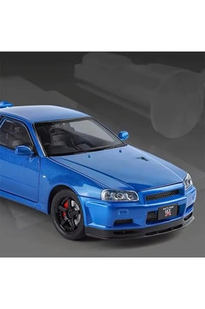 Nissan Skyline GTR R34 1:24 Ölçek Diecast Model Araba Açılan Kapılar Nıssan GTR Model Mavi