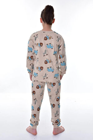 Fil Aslan Zebra Baskılı %100 Pamuk Uzun Kollu Erkek Çocuk  Pijama Takımı (3,4,5,6,7,8 Yaş)