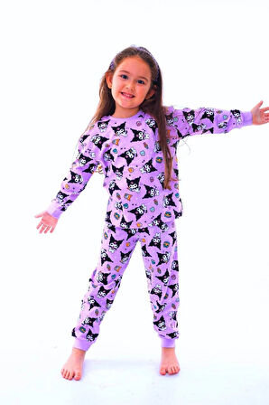 Kuromi Baskılı %100 Pamuk Uzun Kollu Kız Çocuk Garson Boy Pijama Takımı (8,9,10,11,12,13 Yaş)