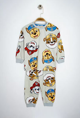 Paw Patrol Baskılı %100 Pamuk Uzun Kollu Erkek Çocuk  Bej Pijama Takımı (3,4,5,6,7,8 Yaş)