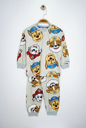 Paw Patrol Baskılı %100 Pamuk Uzun Kollu Erkek Bej Pijama Takımı (3,4,5,6,7,8 Yaş)