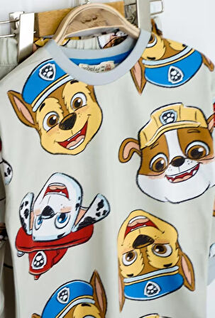 Paw Patrol Baskılı %100 Pamuk Uzun Kollu Erkek Çocuk  Bej Pijama Takımı (3,4,5,6,7,8 Yaş)