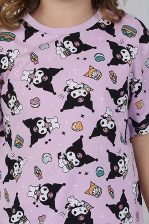 Kuromi Baskılı %100 Pamuk Kısa Kol Uzun Alt Kız Çocuk Pijama Takımı (3,4,5,6,7,8 Yaş)