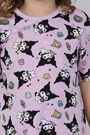 Kuromi Baskılı %100 Pamuk Kısa Kol Uzun Alt Kız Çocuk Pijama Takımı (3,4,5,6,7,8 Yaş)
