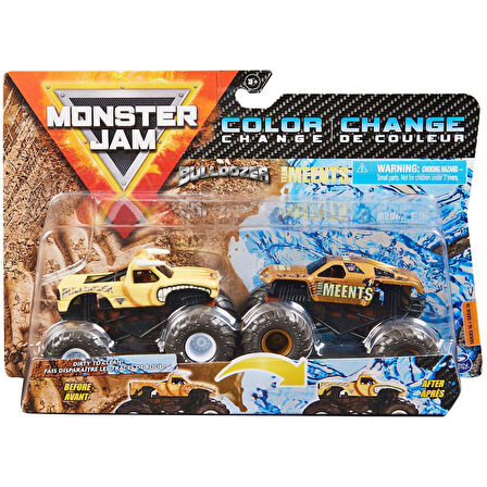 SPIN-6044943 Monster Jam Renk Değiştiren 1:64 Ikili Araba Seti 36072 Bulldozer Vs Team Meents