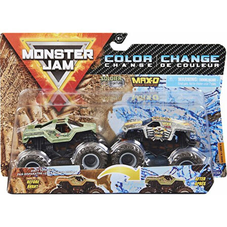 SPIN-6044943 Monster Jam Renk Değiştiren 1:64 Ikili Araba Seti 36072 Soldier Fortune Vs Max-D