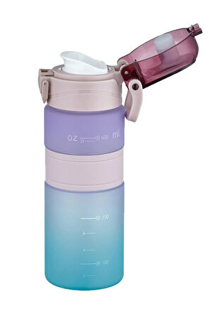 Çift Renk 600ml Kaydırmaz Silikon Gövde Rahat Içim-pipetsiz- Motivasyon Su Matarası