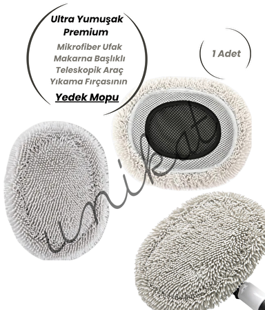 Ultra Yumuşak Premium Mikrofiber Ufak Makarna Başlıklı Teleskopik Araç Yıkama Fırçasının Yedek Mopu 