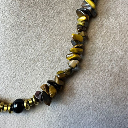 Uretti - Özlem 9422 7683 El Yapımı Kaplan Gözü ve Gold Hematit Doğal Taş Kolye