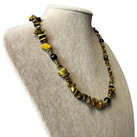 Uretti - Özlem 9422 7683 El Yapımı Kaplan Gözü ve Gold Hematit Doğal Taş Kolye