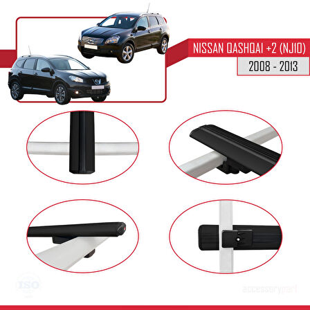 Nissan Qashqai +2 (NJ10) 2008-2013 Arası ile Uyumlu BASIC Model Ara Atkı Tavan Barı Siyah 2 Adet
