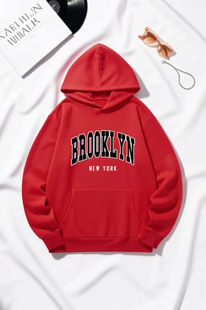 Unisex Brooklyn New York Baskılı Oversize Hoodie Kapüşonlu Sweatshirt