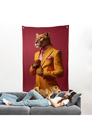 İnsan Kıyafetli Zarif Panter Duvar Örtüsü-7793