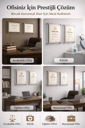 Pleksi Diploma Sertifika Çerçevesi A4 Uyumlu Duvar Tipi Vidalı Montaj 2’li Set