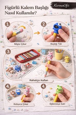 Premium Figürlü Kurşun Kalem Başlığı 10’lu Set – Renkli, Eğlenceli & Rastgele Figürlü