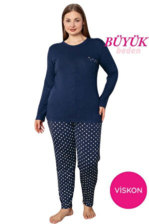 Kadın Bisiklet Yaka Düğmesiz Dökümlü Viskon Mevsimlik Uzun Kol Cepli Pijama Takımı
