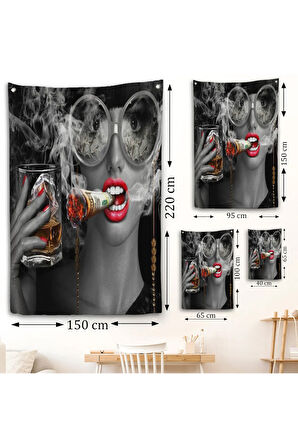 Dolar ile Gözlüklü Sigara İçen Kadın Duvar Örtüsü-7797