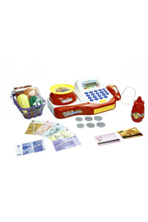Terazili Sesli Işıklı Market Kasa Seti Orta Boy Yazar Kasa Aksesuarlı Oyuncak Meslek Seti Yazar Kasa
