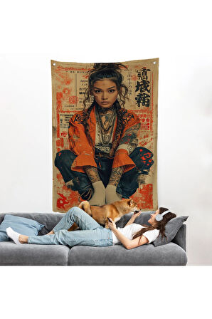 Sevimli Japon Kız Duvar Örtüsü-7799