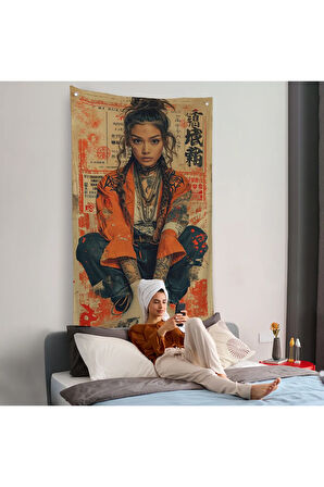 Sevimli Japon Kız Duvar Örtüsü-7799