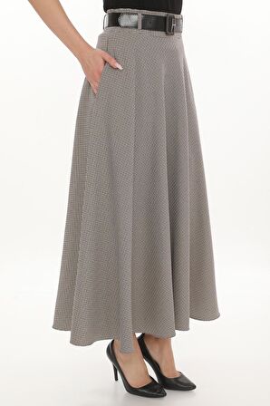 SORALLİNE KADIN BAHARLIK KLOŞ ETEK 779 KAZ AYAĞI DESEN MÜRDÜM