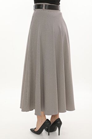 SORALLİNE KADIN BAHARLIK KLOŞ ETEK 779 KAZ AYAĞI DESEN MÜRDÜM