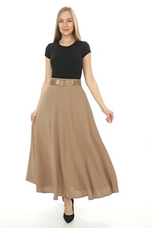 SORALLİNE KADIN KLOŞ ETEK 95 CM BOYUNDA ETAMİN DESEN BAHARLIK 779 NOHUT RENGİ